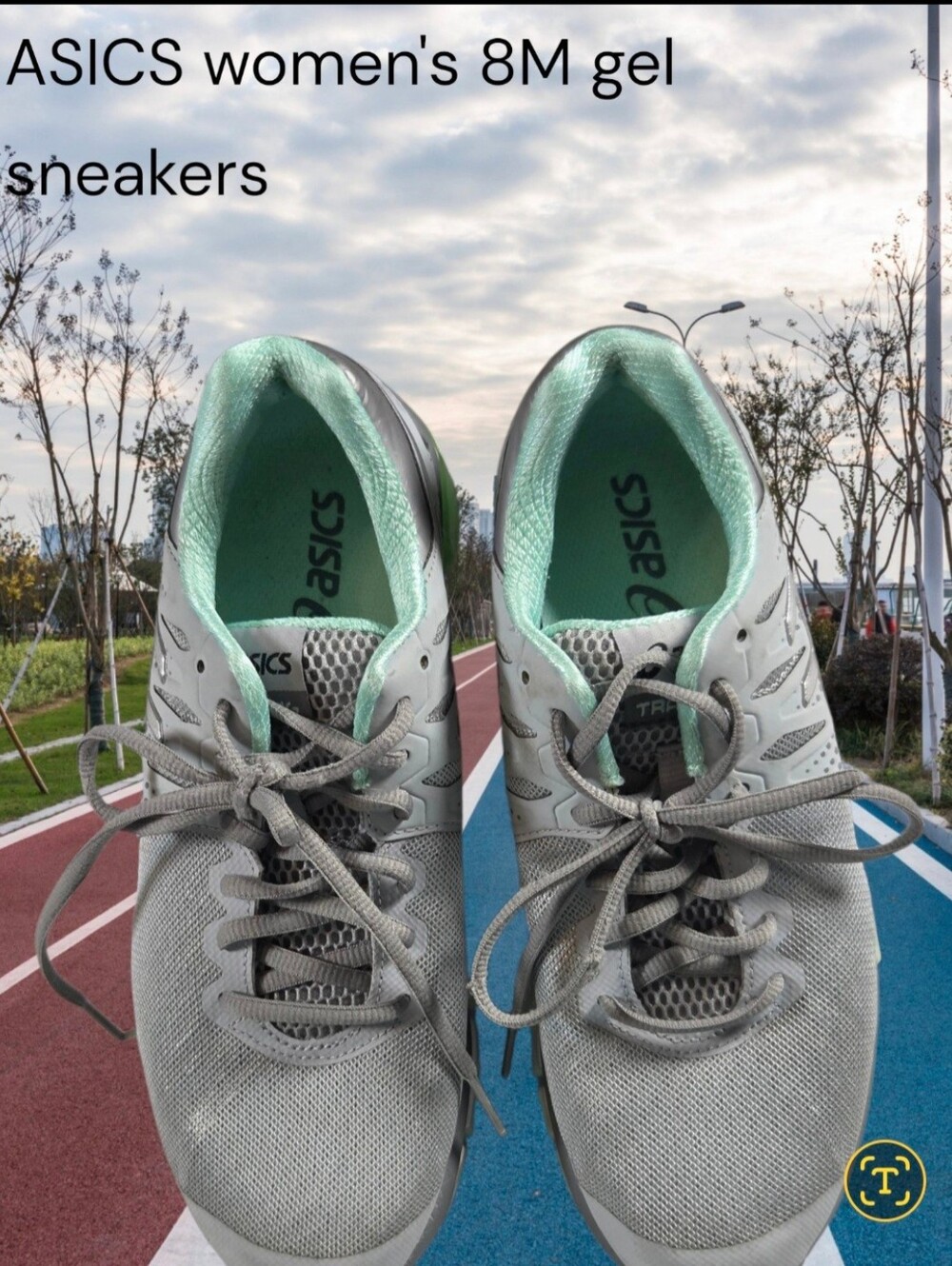 ASICS Women's 8M Gray Sneakers with Mint Lining Light Green Gel